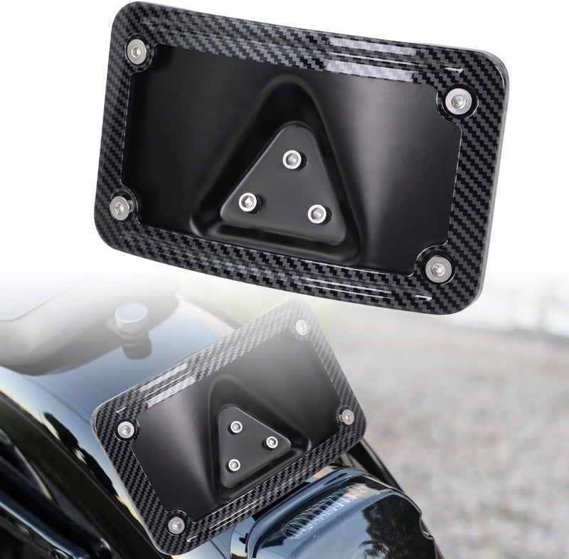SoCiMa 3149 Upgrade Curved Laydown License Plate Mount with Frame Compatible with Harley Davidson 3 Hole Mount (Carbon Fiber) - Image 1